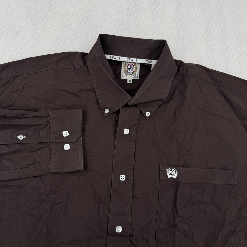Cinch Mens M Long Sleeve Button Down Shirt Brown‎ Cotton Western Workwear